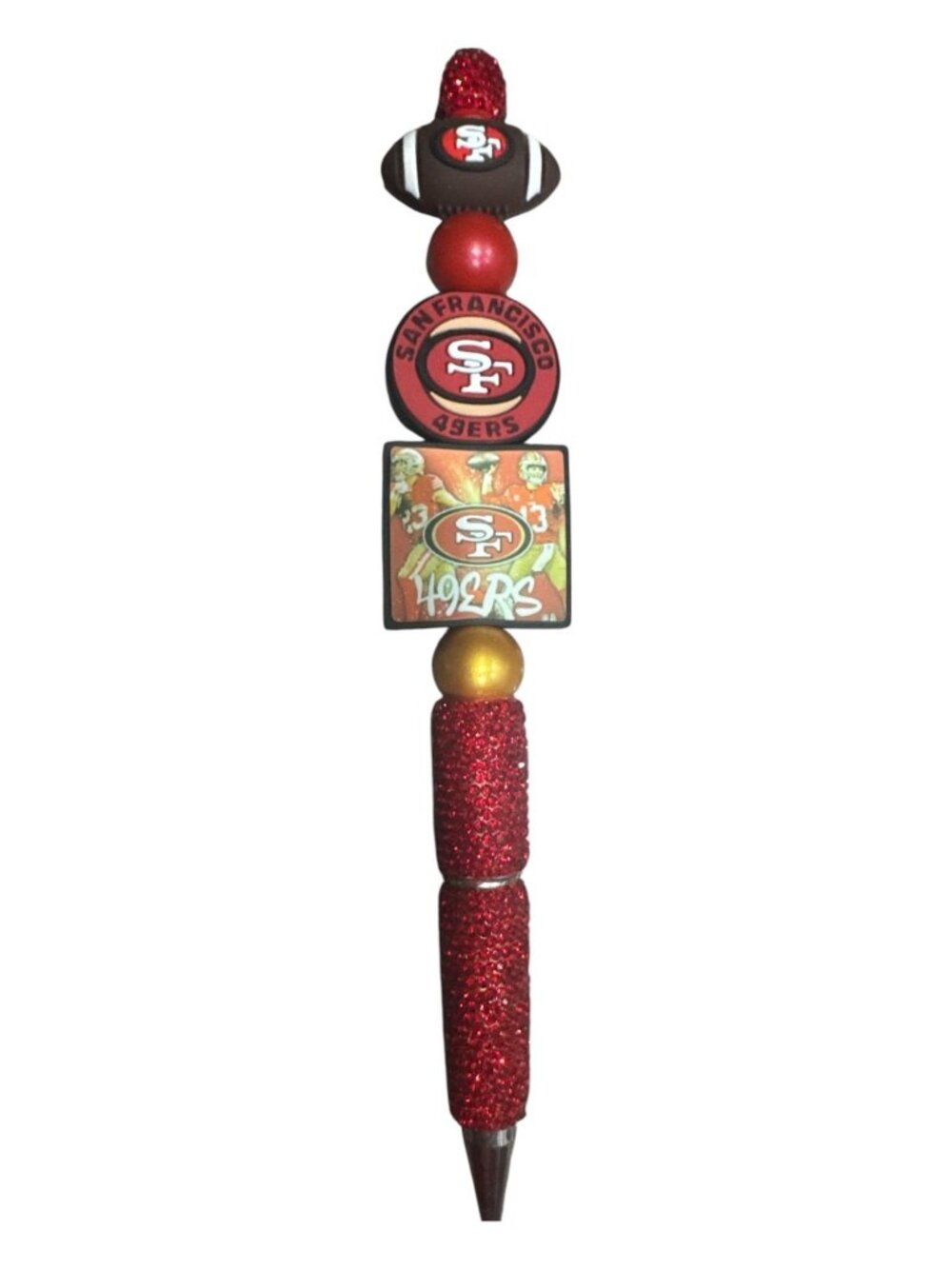 San Francisco 49ers Glittered Bead Pen With Team Logos & Football Design